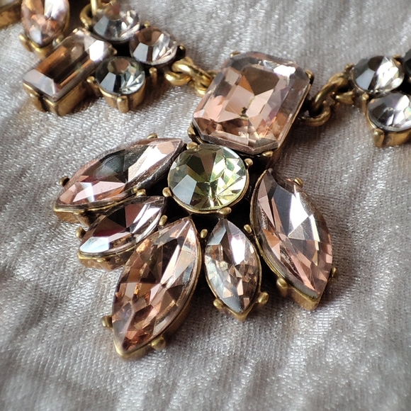 J Crew Emerald Cut Peach and Smoke Rhinestone Statement Necklace Citrine Navette - Picture 9 of 16